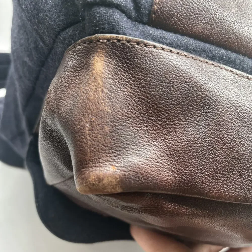 Brunello Cucinelli travel backpack Brown Leather Blue Wool Vintage Italy Rare